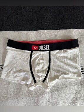 Diesel White Boxer Briefs with Black Waistband and Red Logo size L
